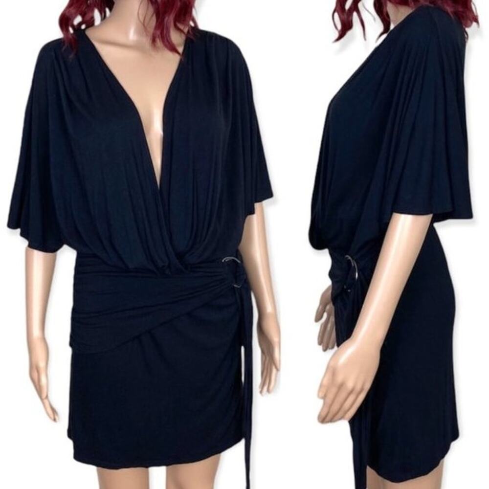 Free People Black Mini Dress with Plunging Neckline Small Black Stretchy
